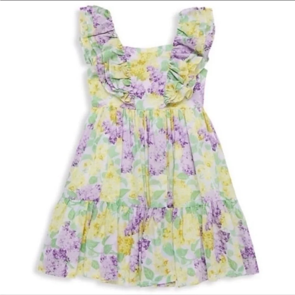 Janie and Jack Girls Floral Ruffle Tiered Dress Size 6 Purple Yellow